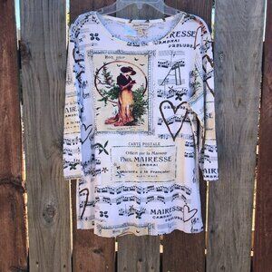 Norm Thompson Y2K top / tee, print all over boho